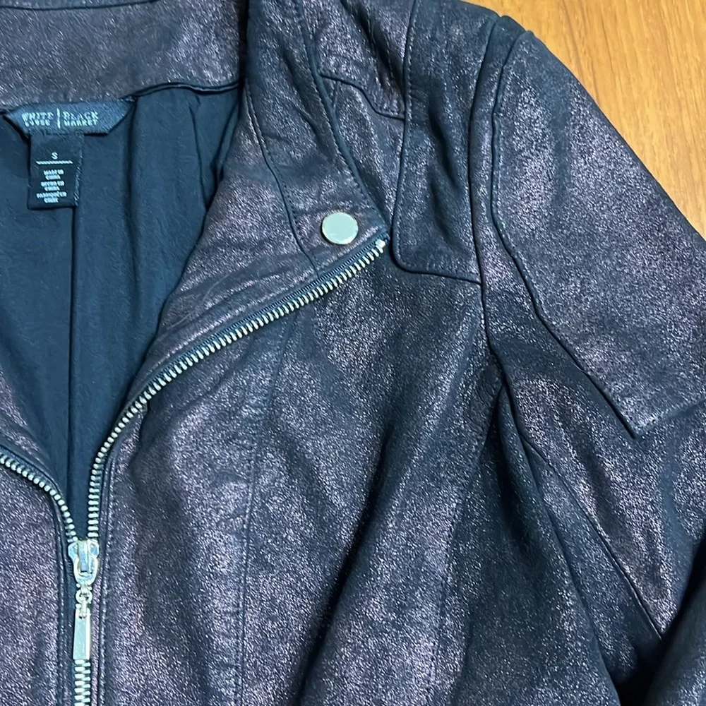 WHBM Motto Metallic Black Suede Faux Jacket Small